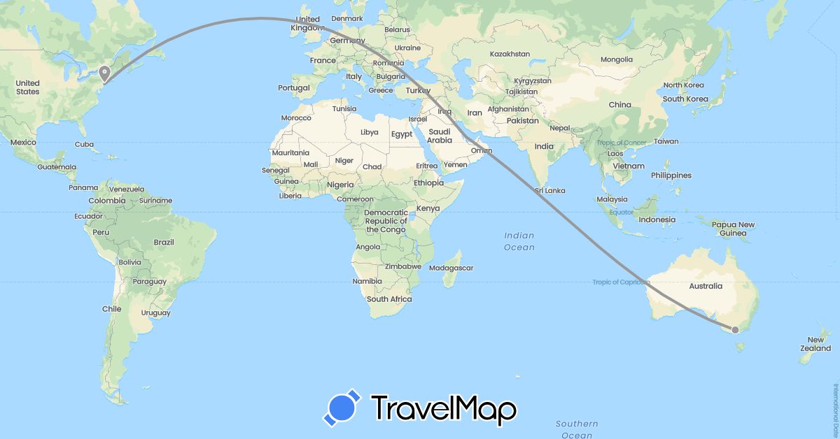 TravelMap itinerary: plane in Australia, Qatar, United States (Asia, North America, Oceania)